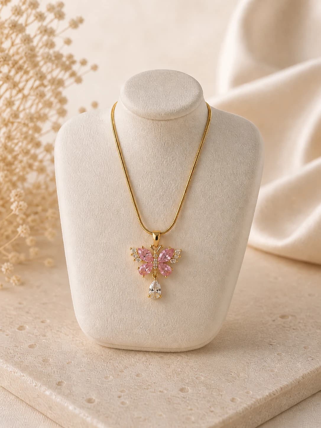 Gold Crystal Butterfly Pendant Necklace artificial necklaces by Swarna