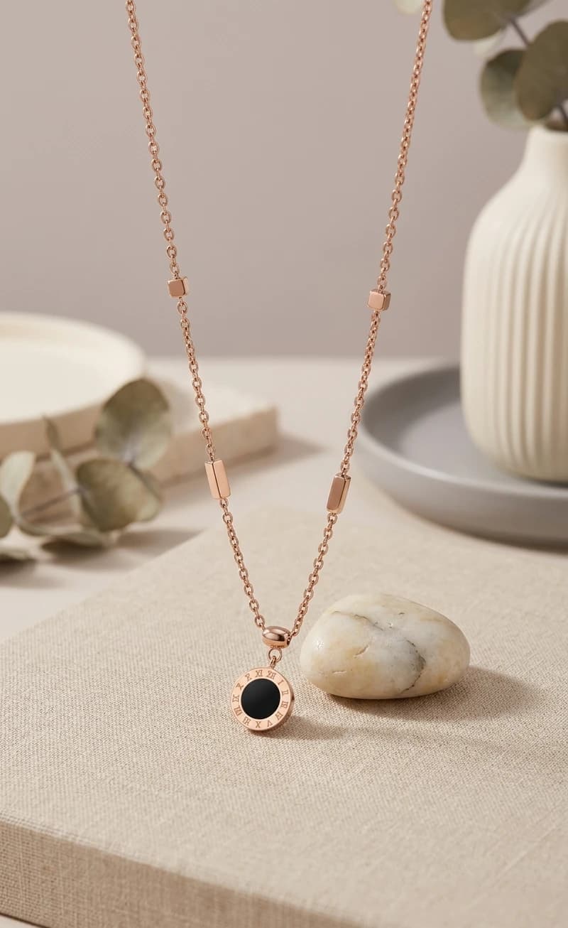 Rose Gold Roman Pendant Necklace artificial necklaces by Swarna
