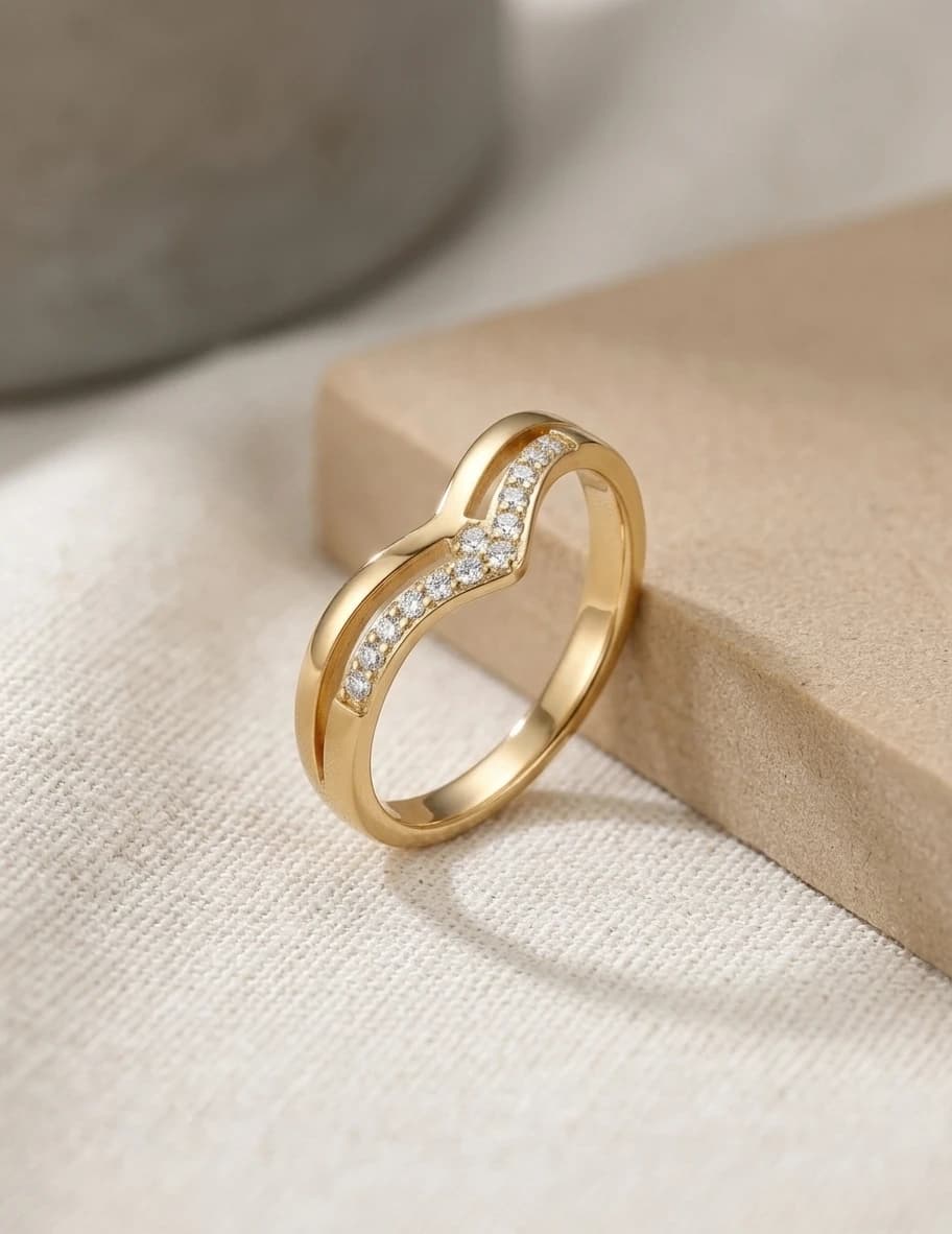 Gold Wave Crystal Ring artificial rings by Swarna