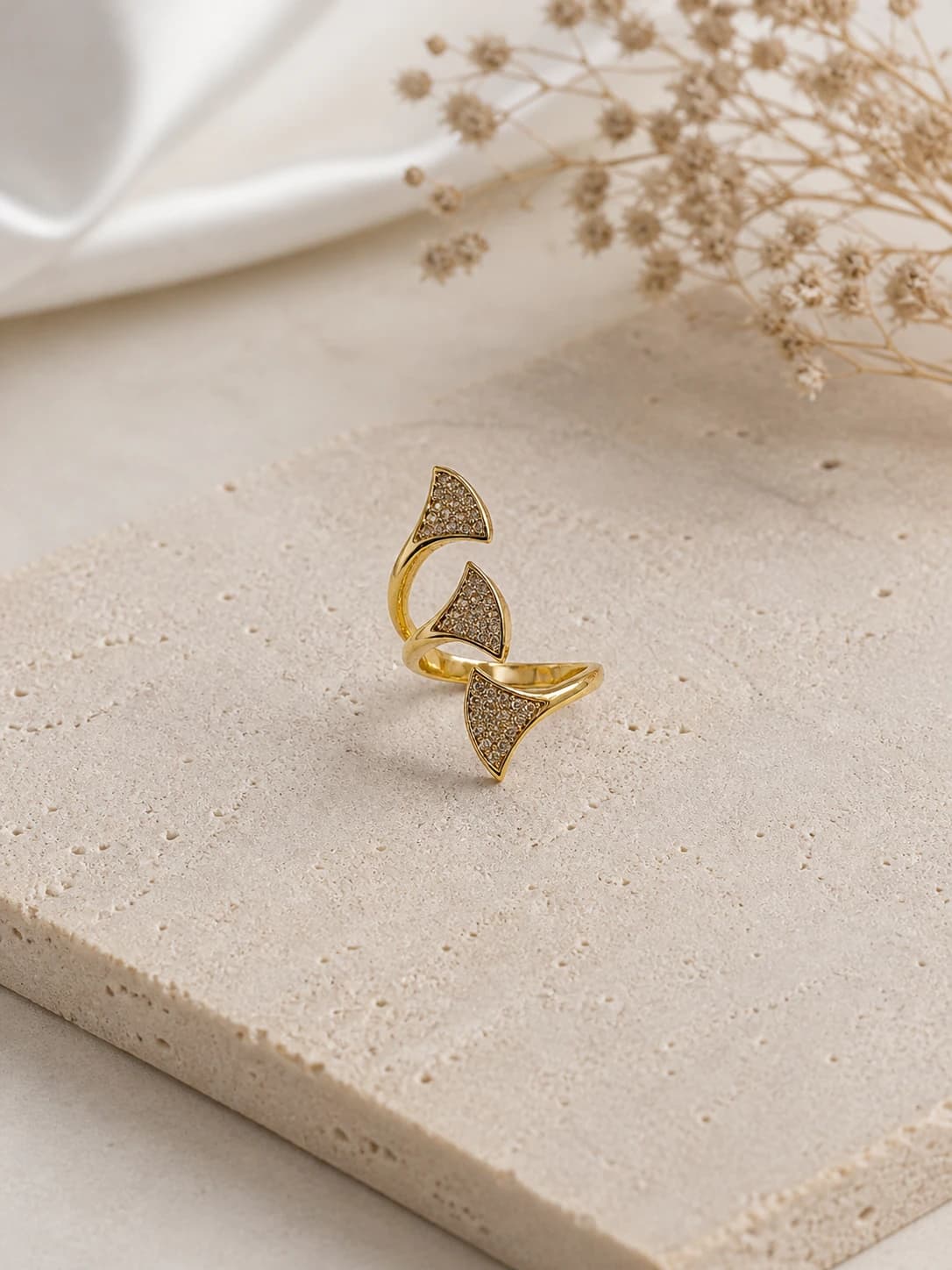 Gold Triple Fan Crystal Ring artificial rings by Swarna
