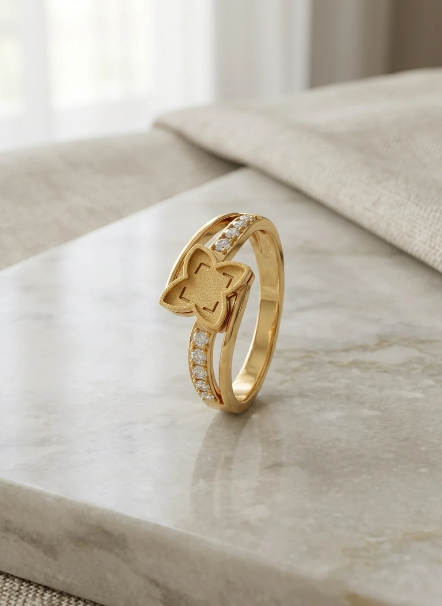 Gold Clover Crystal Ring artificial rings by Swarna